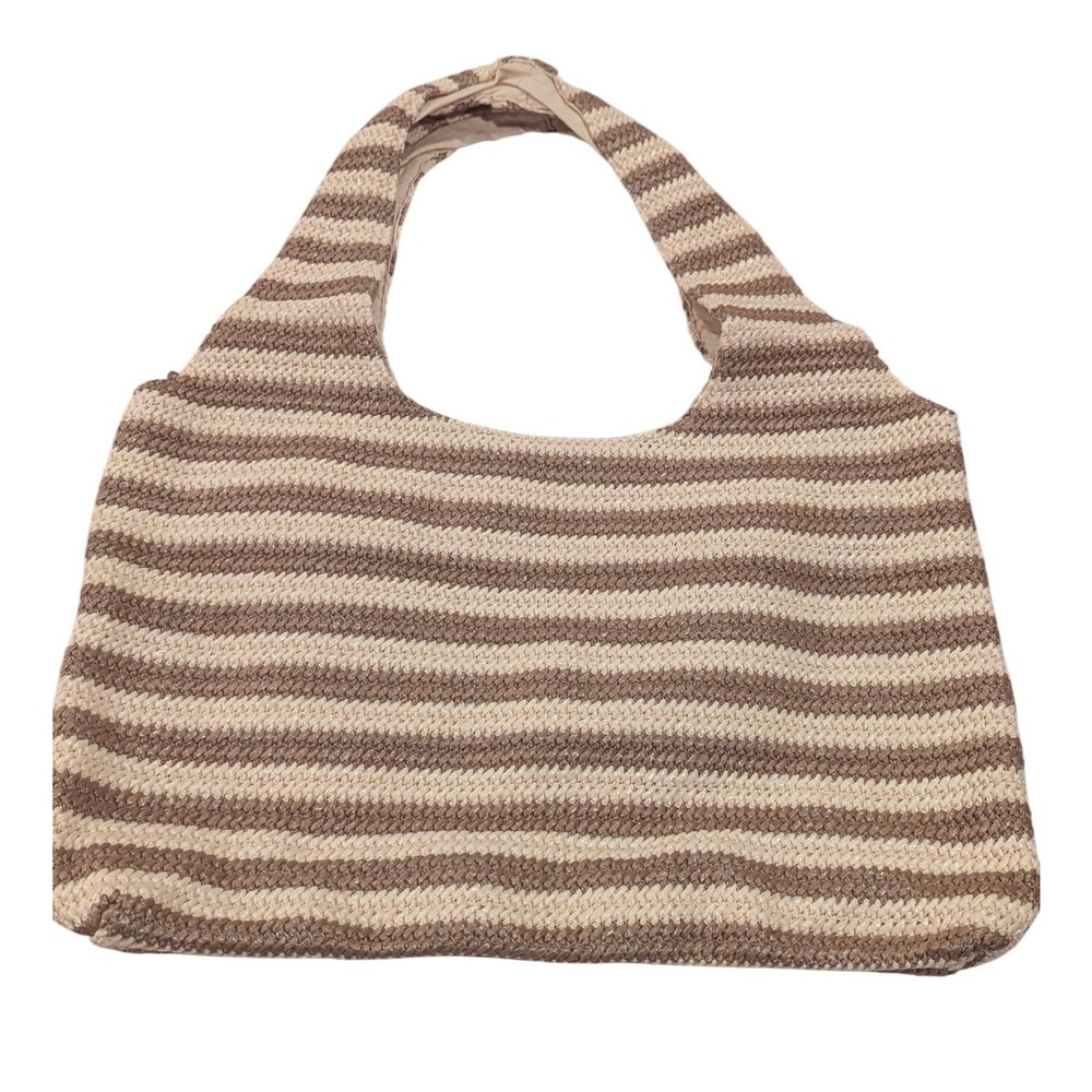 Beach Riot Striped Woven Tote Bag OS Tan Cream Beachy Boho Summer Shoulder Bag